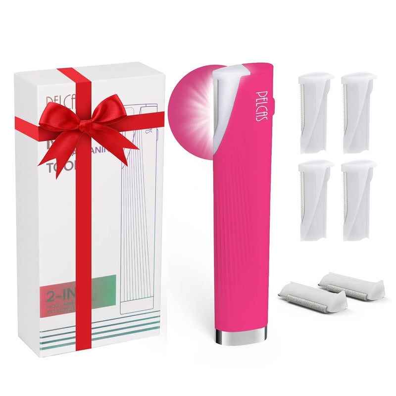 PELCAS Electric Dermaplaning Tool for Face with LED Light Mini Dermaplaning Razor Kit for Women with 6 Replace Blades 3 Speeds Facial Peach Fuzz Exfoliation  Hair Removal At Home BV18712 Rose Pink